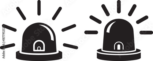 Emergency siren light silhouette icons for police, ambulance and fire department alerts