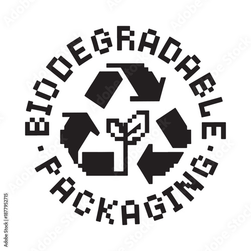 Biodegradable packaging logo with recycling symbol and tree