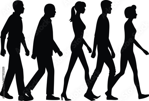 Elegant silhouettes of women and girls dancing and posing together