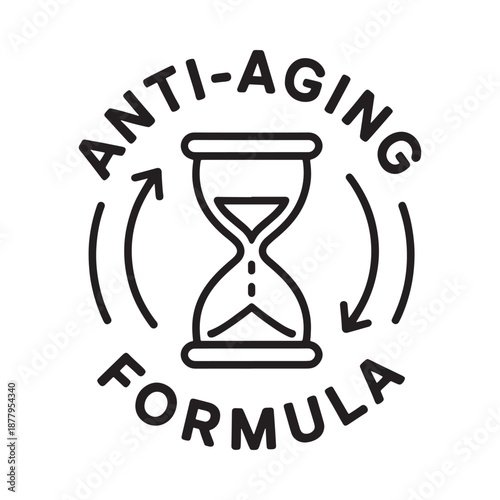 anti aging formula logo with hourglass and circular arrows