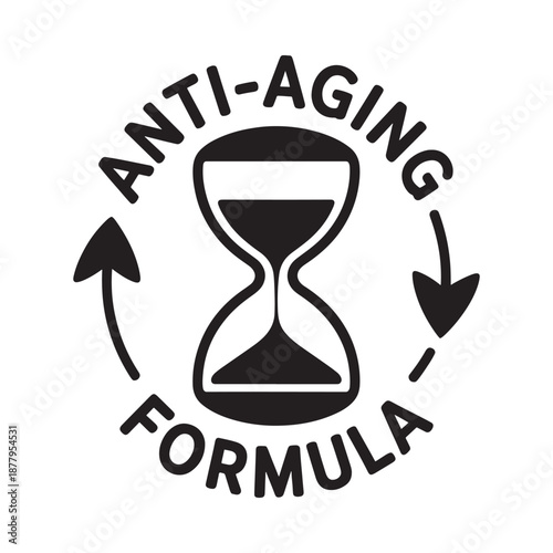 Anti aging formula logo with hourglass and arrows