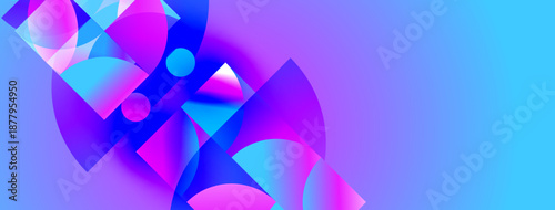 Abstract shapes blend vibrant blues, purples. Gradient colors create dynamic visual effect. Modern design, energetic composition.