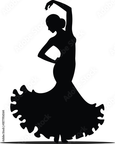 Elegant flamenco dancer silhouette performing traditional Spanish dance in flowing dress graceful female artist in motion cultural performance for artistic expression and entertainment vibrant illustr