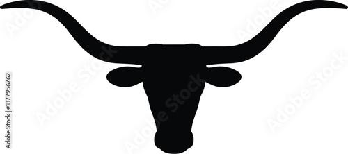 Black Longhorn Silhouette Illustration on White Background graphic element horned animal shape vector graphic for sports team logo school mascot design university spirit branding texas culture icon mi