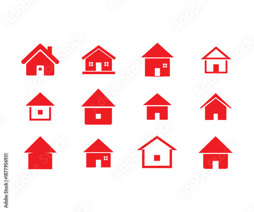 Red Home Icon Set for Real Estate, Housing and UI Design