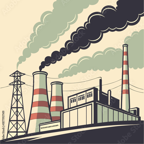 Industrial factory with smokestacks emitting smoke 3