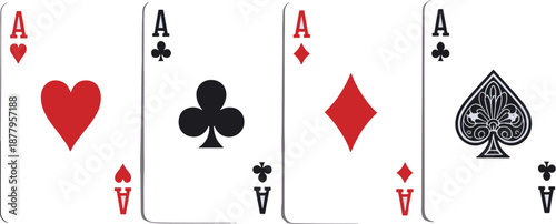 Aces Playing Cards Arranged on White Background Poker Hand Concept Casino Gambling Game of Chance Risk Taking Strategy Card Game Illustration for Luck Winning Tournament Competitive Leisure Recreation