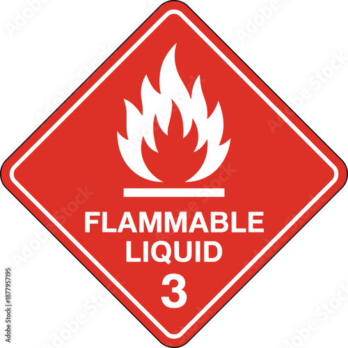 Flammable Liquid Warning Sign on White Background Indicating Hazard Class 3 for Chemical Safety and Hazardous Material Handling in Industrial Workplace Environment for Transportation Regulations Compl