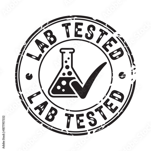 Lab tested stamp with beaker and checkmark