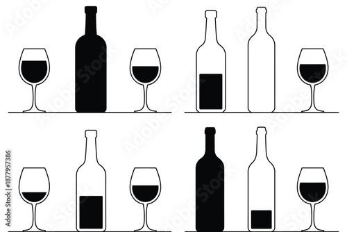 Elegant wine bottles and glasses forming a seamless pattern background for restaurant wine list design sophisticated minimal alcohol beverage presentation creative backdrop for winery branding caterin