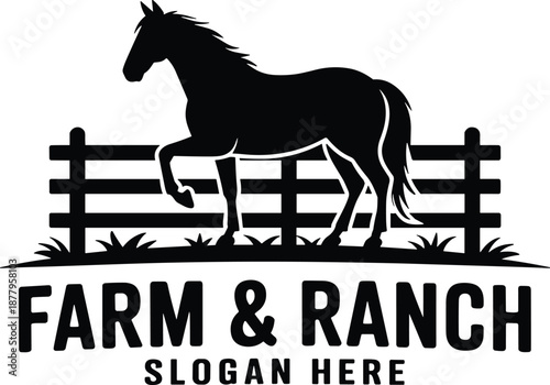 Elegant horse jumping fence silhouette logo design for farm and ranch branding identity equine animal husbandry business creative agriculture company graphic resource country lifestyle graphic emblem