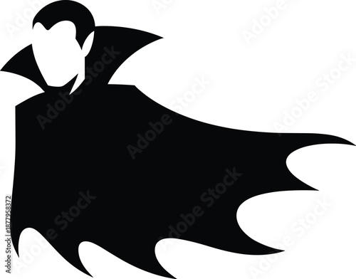 Stylized Dracula Vampire Character with Flowing Cape Silhouette Illustration for Halloween Holiday Celebration Spooky Horror Themed Events and Gothic Style Designs Creepy Midnight Creature Graphic Vec
