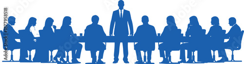 Blue silhouettes of a diverse group of people standing together isolated on transparent background