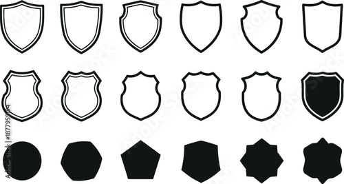 Collection of 15 shield icons isolated on transparent background