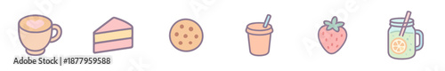 Cute pastel food and drink illustrations feature a delightful collection of sweet treats and refreshing beverages in a charming, minimalist style