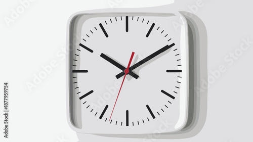 Modern square wall clock showing time passing in minimalist white design aesthetic time management deadline concept for business schedule appointment reminder in home office interior decor project pla