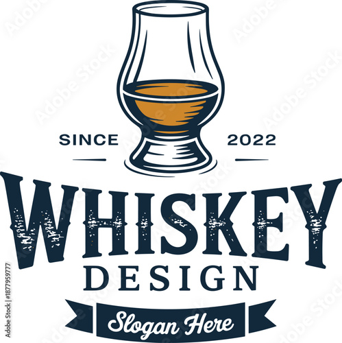Elegant whiskey glass logo design for premium liquor brand promotion whiskey distillery advertising poster vintage alcohol label template bourbon scotch product branding sophisticated bar menu illustr