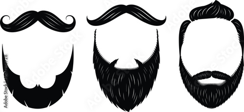 Set of vintage bearded man silhouettes, diverse facial hair styles including mustache and full beard