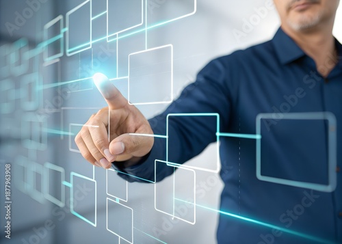 man touching digital flowchart interface
