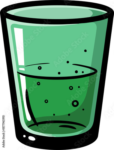 Green liquid in a clear glass tumbler with bubbles.