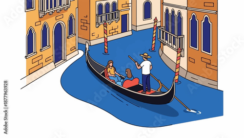 Gondola glides through a Venetian canal, carrying passengers past buildings
