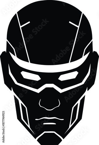 Black Silhouette of a Futuristic Sci- Fi Character Head with Goggles Keywords: robot, android, cyborg, futuristic, science fiction, head, face