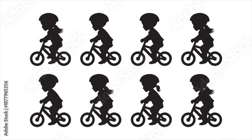 Kids on Bike Silhouette Collection, Playful Cycling Figures