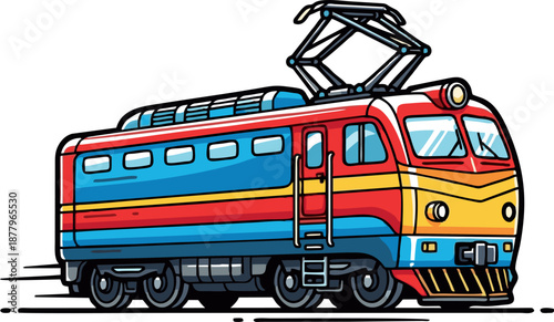 Vibrant Electric Train Engine Cartoon Illustration.