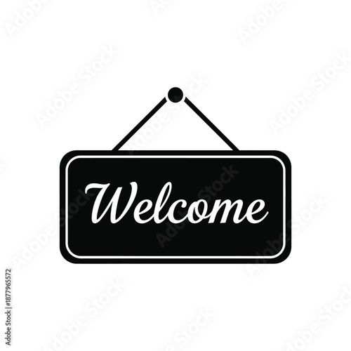 A welcome sign on the door signboard silhouette vector art illustration