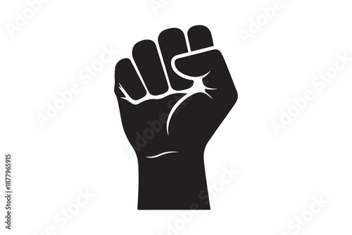 Hand raised fist silhouette vector illustration isolated on white background