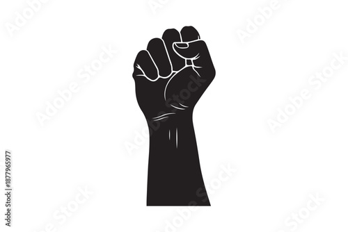 Hand raised fist silhouette vector illustration isolated on white background