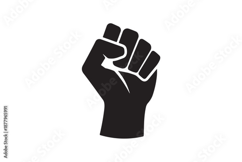 Hand raised fist silhouette vector illustration isolated on white background