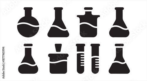 Chemistry Glassware Icons Pack, Minimal Laboratory Illustration Set