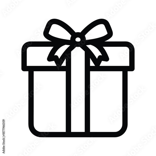 Simple Black and White Gift Box Icon with Ribbon