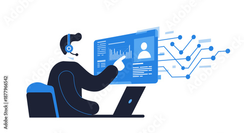 Customer Service Representative Working on Computer.