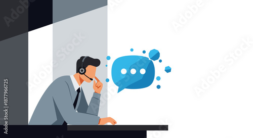 Man Wearing Headset with Speech Bubble.