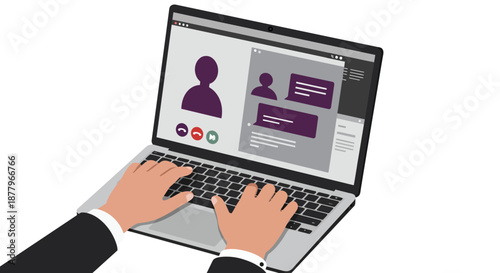 Person Typing on Laptop with Profile Screen.