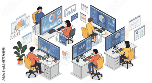 Team of People Working on Computers Together.