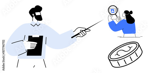 Business presentation. A leader explaining key financial concepts connected to data evaluation and business success. Business presentation driving growth and financial decisions. Use in corporate