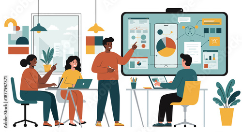 Team Collaboration Meeting with Presentation Screen.