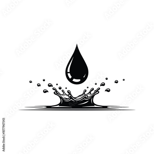 Black Ink Drop Splashing in Water - Monochromatic Illustration