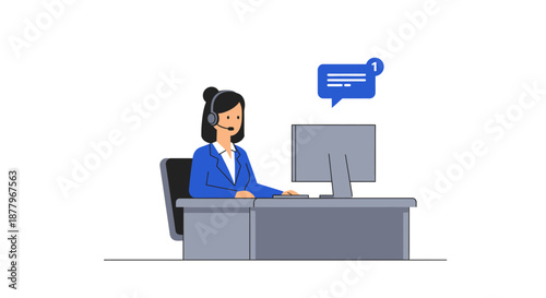 Woman Working on Computer at Desk.