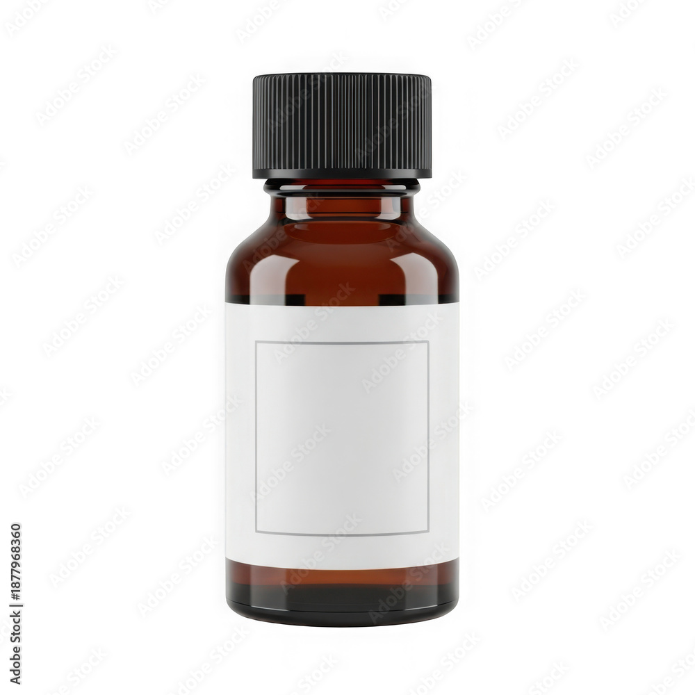 Fototapeta premium Brown glass bottle with white label isolated on transparent background