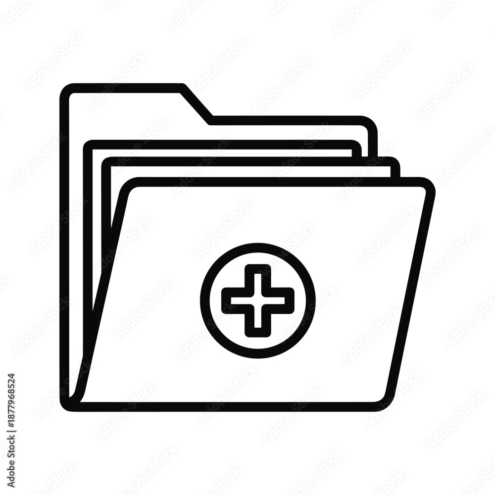 Fototapeta premium Folder with Plus Sign Icon - Simple Line Art Design