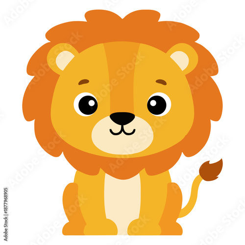 Friendly baby lion king with yellow mane cartoon illustration isolated for nursery decor and kids