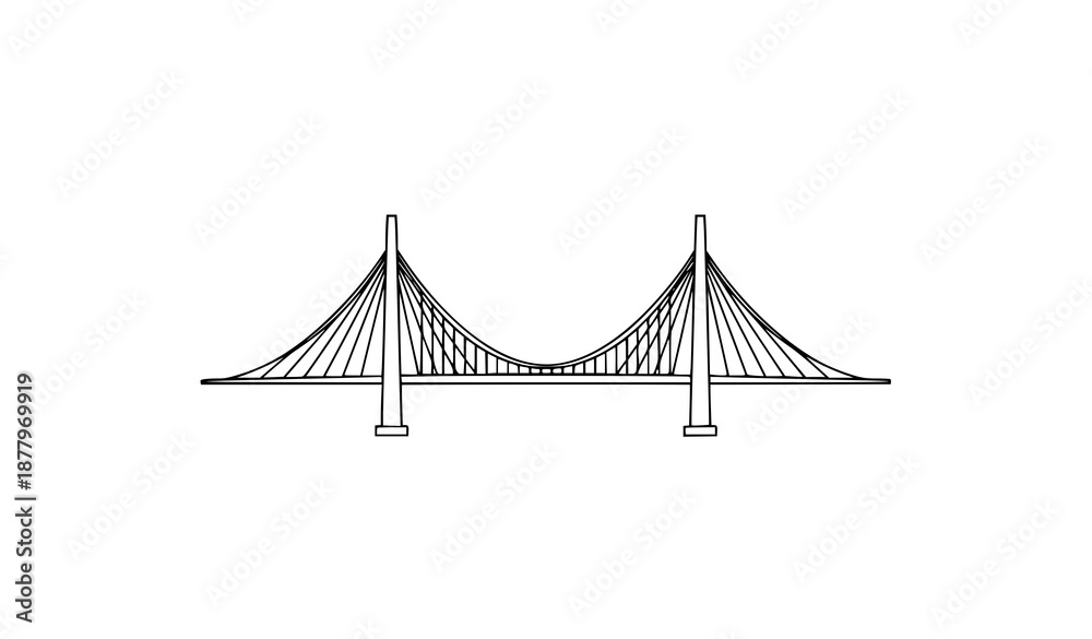 Fototapeta premium Minimalist Bridge Vector Line Drawing Black and White Illustration Icon