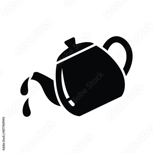Teapot pouring silhouette vector icon isolated on white background for kitchen design