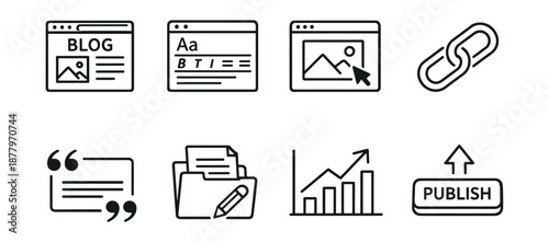 Blogging and Content Creation Line Icons Set