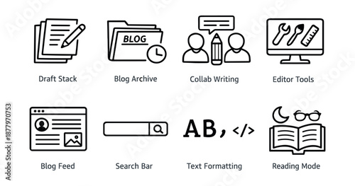 Online Writing and Blogging User Interface Icons Set