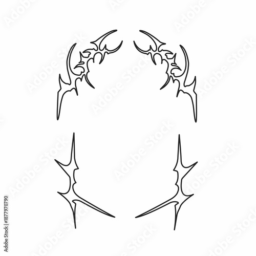 Collection of black and white cyber sigilism tribal frames for metal hardcore posters, streetwear clothing designs, tattoos, and stickers. Vector.